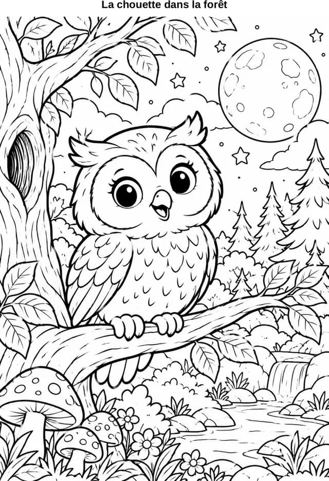 Aperçu du coloriage La chouette dans la forêt