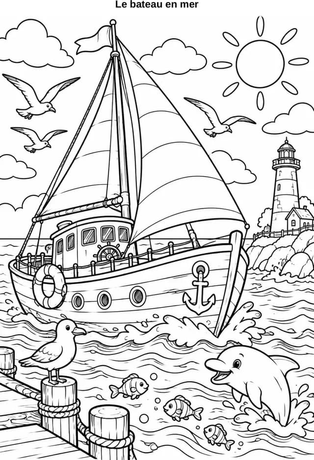Aperçu du coloriage Le bateau en mer