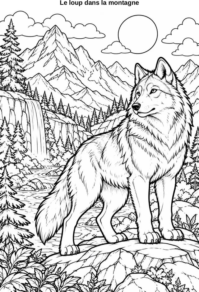 Aperçu du coloriage Le loup dans la montagne