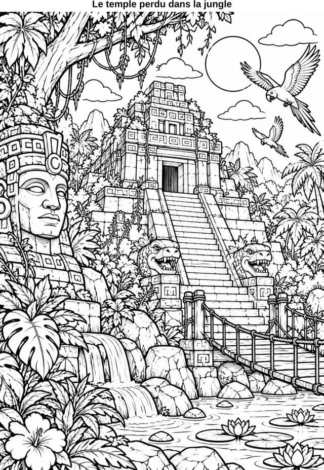 Aperçu du coloriage Le temple perdu dans la jungle