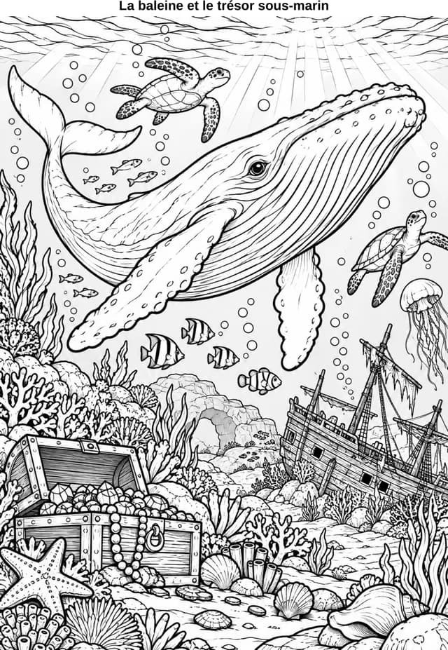 Aperçu du coloriage La baleine et le trésor sous-marin