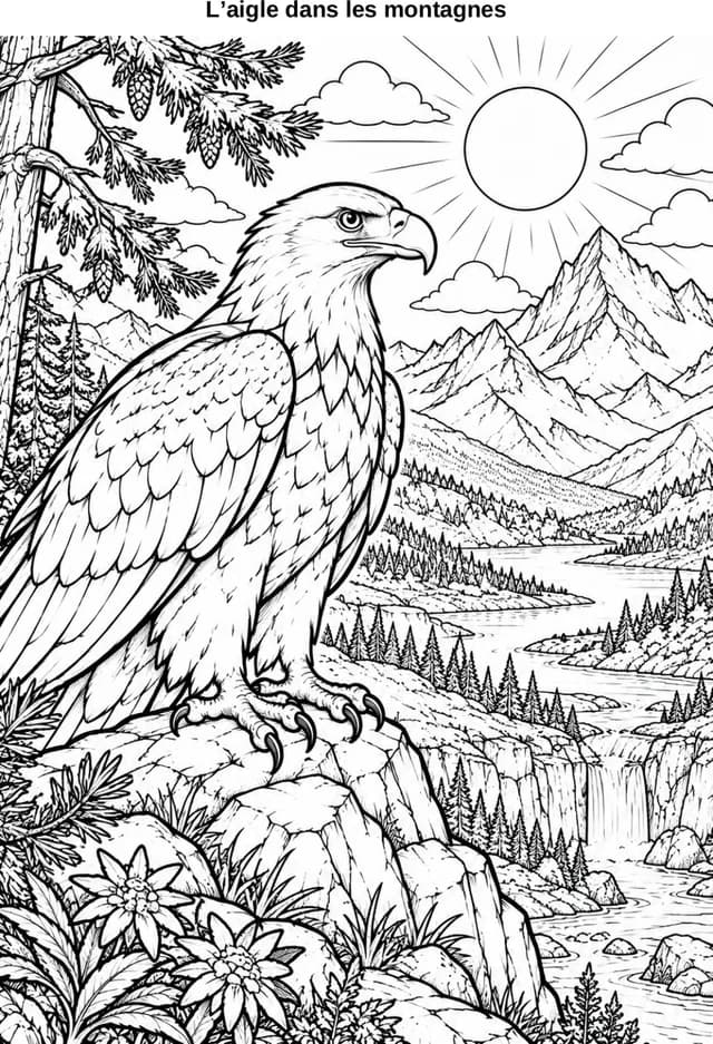 Aperçu du coloriage L’aigle dans les montagnes