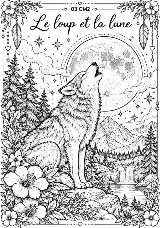 Aperçu du coloriage Le loup et la lune