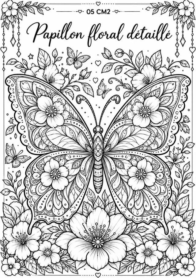 Aperçu du coloriage Papillon floral détaillé