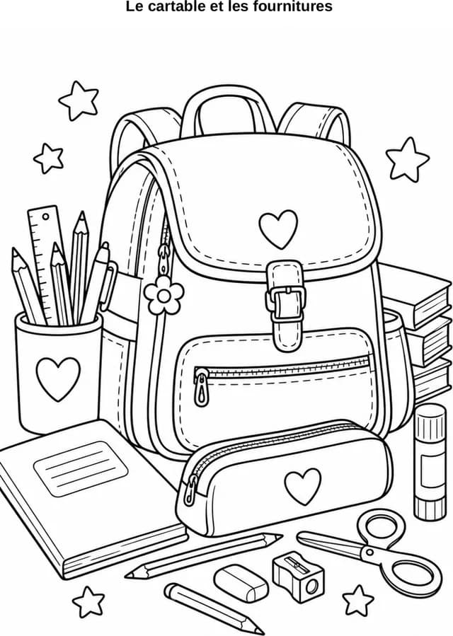 Aperçu du coloriage Le cartable et les fournitures