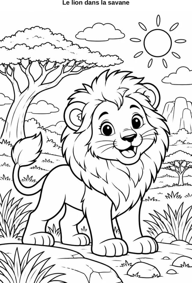 Aperçu du coloriage Le lion dans la savane